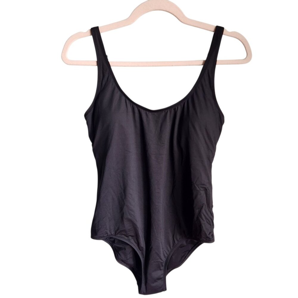 Aerie AE Swimsuit Black Medium One Piece Solid Bathing Suit NEW